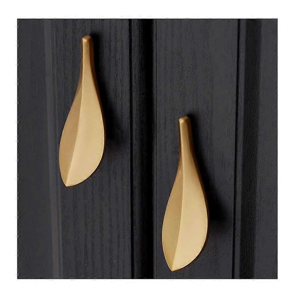 6pcs Solid Brass Cabinet Knobs,Leaf Shape Furniture Handles Pulls for Door,Kitchen Drawer,Dresser Drawer (Gold-6PCS)