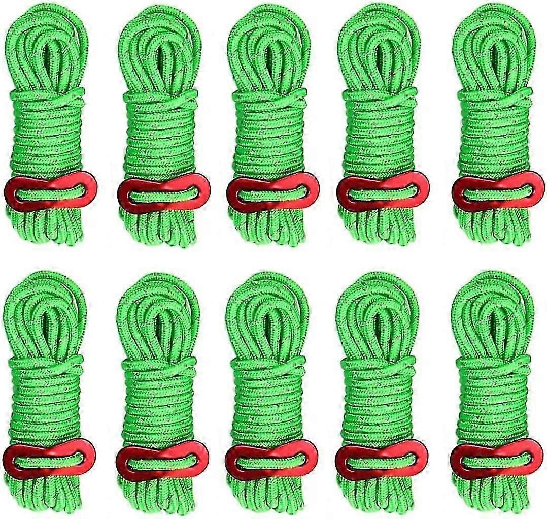 10 قطع خيمة عاكسة غيب الحبال ، 4 ملليمتر خفيفة الوزن خيمة التخييم حبل 4M طويلة خيمة دليل خطوط الحبل مع الضابط التوتر للتخييم في الهواء الطلق المشي لمسافات طويلة Aw