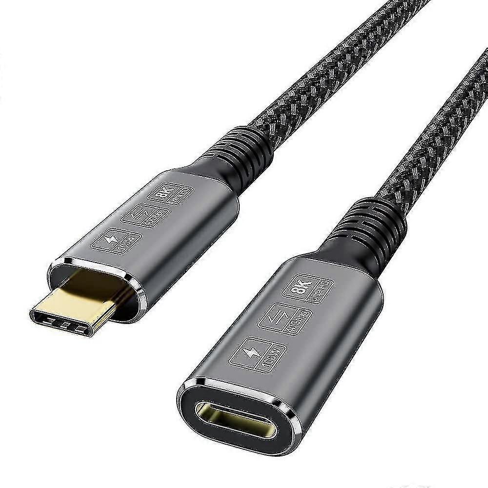Thunderbolt 4-forlengelseskabel, USB-C-kabel til USB C Mann til kvinne støtter 8K / 5k@60hz Video / 40gbps Dataoverføring / 100w lading (0.8m) -QH