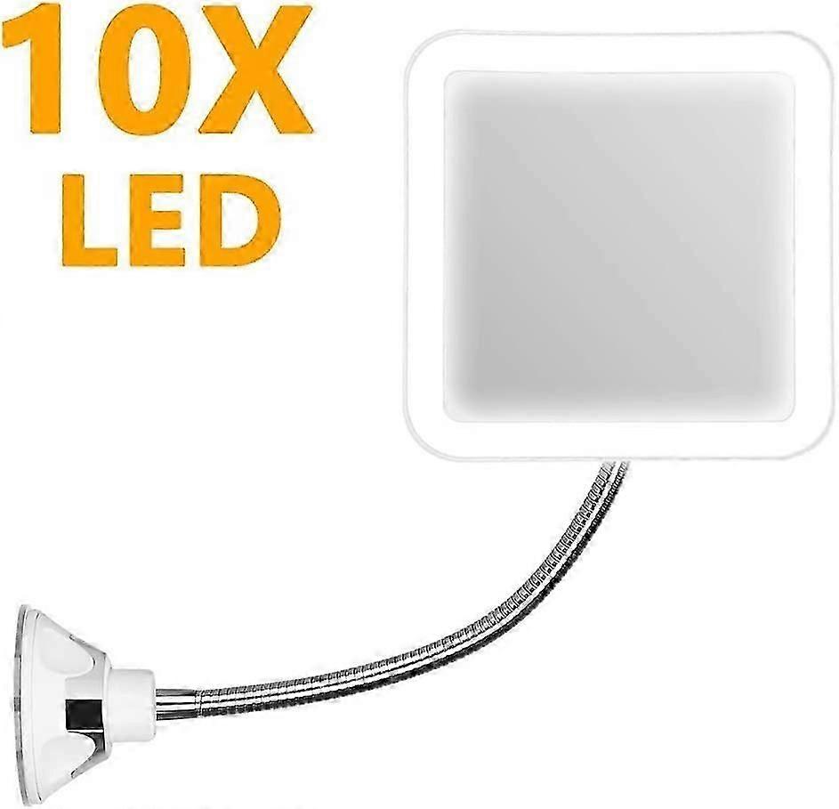 Magnifying Mirror, 10X LED Lighted Illuminated Mirror with Strong Suction Cup, Flexible Gooseneck and 360 Degree Swivel for Bathroom and Traveling, Po