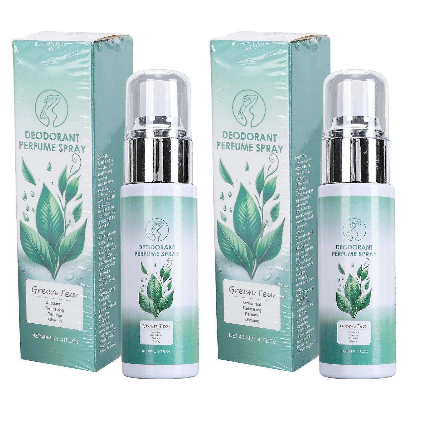 2Pcs Deodorant 40ml Green Tea Scent Refreshing Texture Long Lasting Underarm Antiperspirant Spray for Men Women