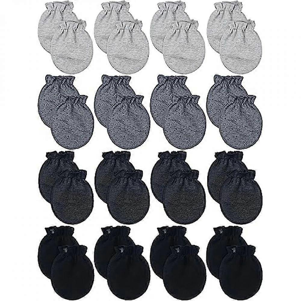 16 pairs of solid color baby gloves - four pairs each of gray (outer lock edge gloves), black gray (outer lock edge gloves), dark gray (outer lock edg