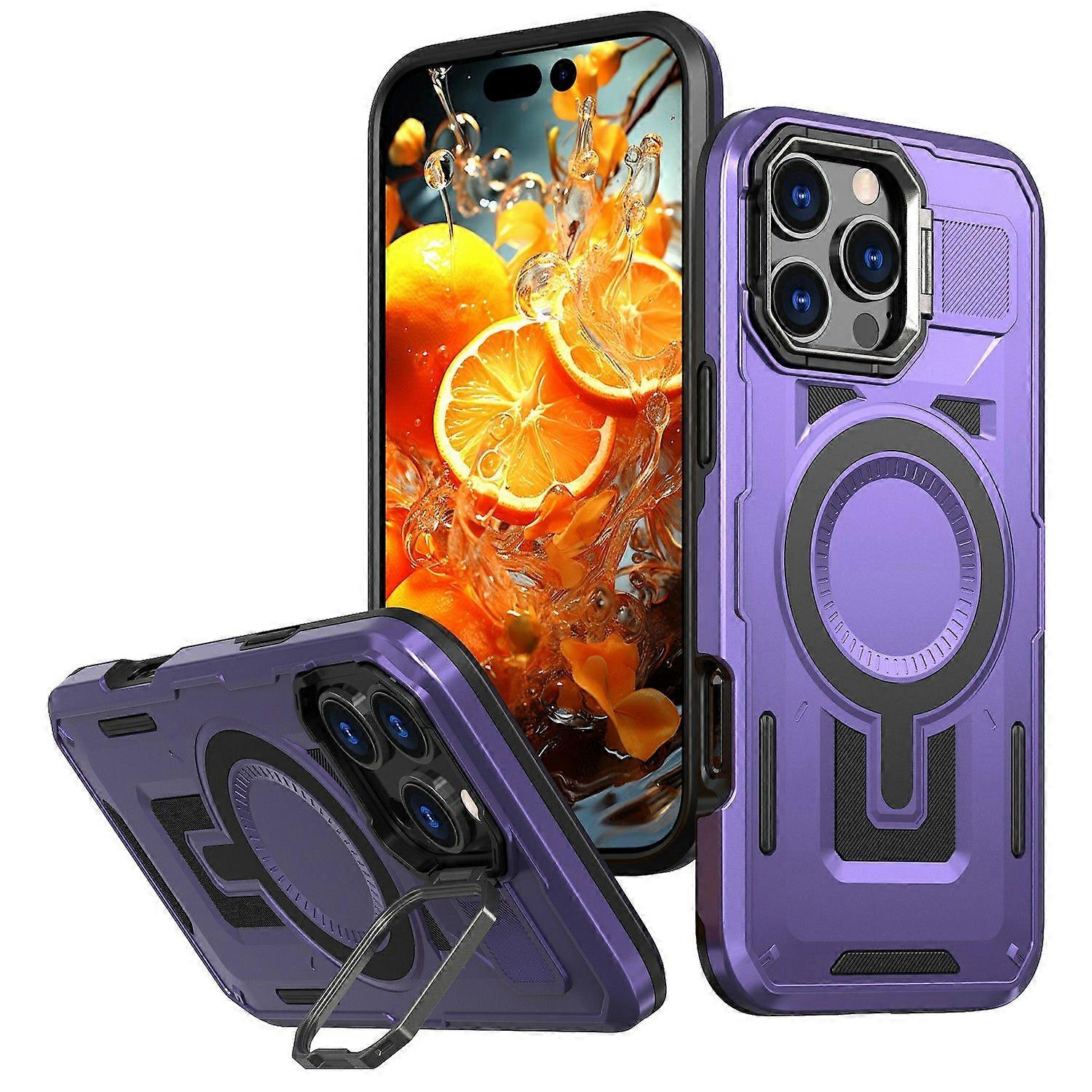 For iPhone 16 Pro Max Case Compatible with MagSafe Lens Frame Kickstand PC+TPU Back Cover