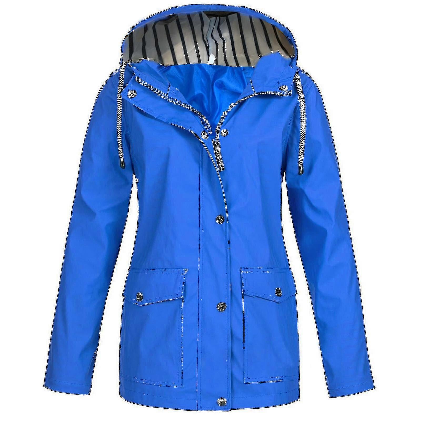 Kvinder Solid Rain Jacket Udendørs Plus Size vandtæt hætteklædte regnfrakke vindtæt