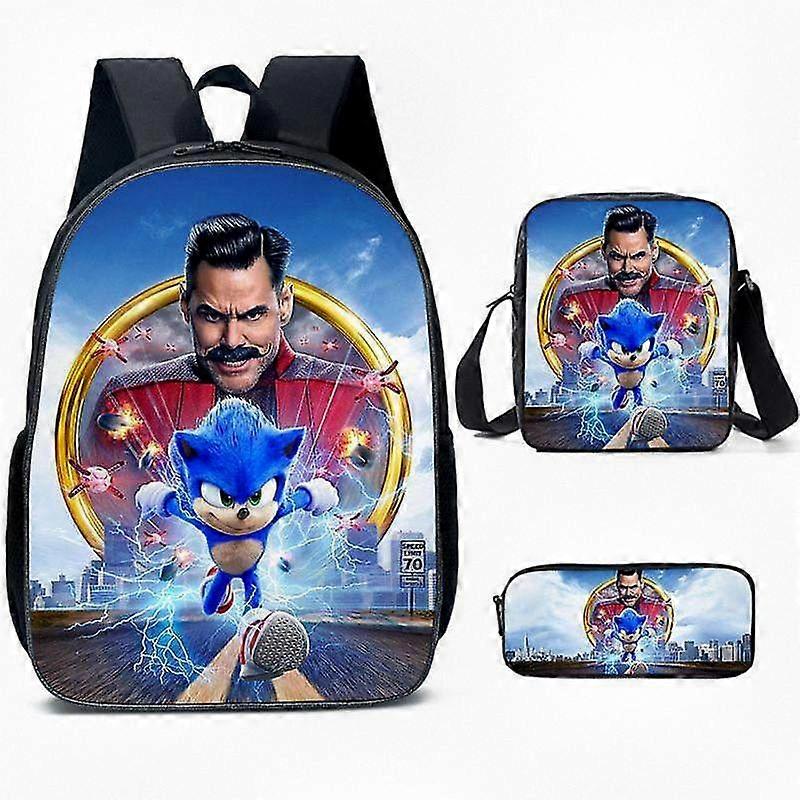 Sonic-teemainen kolmiosainen koulusetti - Animen inspiroima reppu, crossbody-laukku ja penaali lapsille ja faneille | Värikäs ja tukeva mallisto