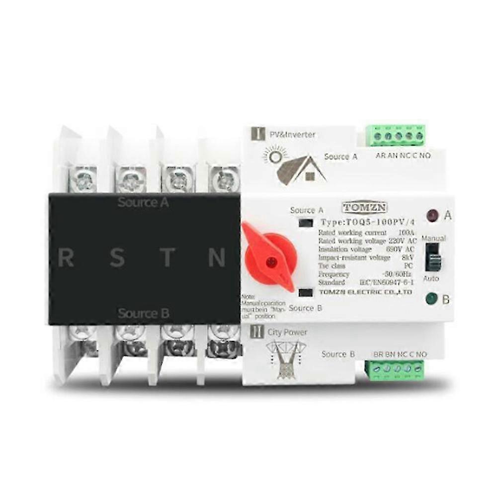 Din Rail 4-Pole Automatic Transfer Switch 100A Uninterrupted Power Selector Electrical Switch