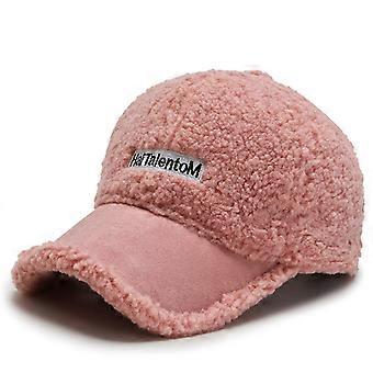 Lettre Automne Hiver Agneau Laine Chapeau En Peluche Tendance Extérieure Casquette de Baseball pour Femmes Couleur Unie Casual Hiver Chaud Chapeau Moelleux Blanc avec marron