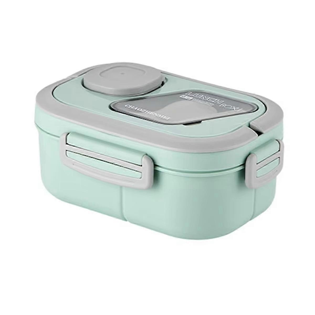 Adults Bento Lunch Box with Salad Container, Sauce Cup and Reusable Fork - Leak-Proof, Multi-Compartment Green