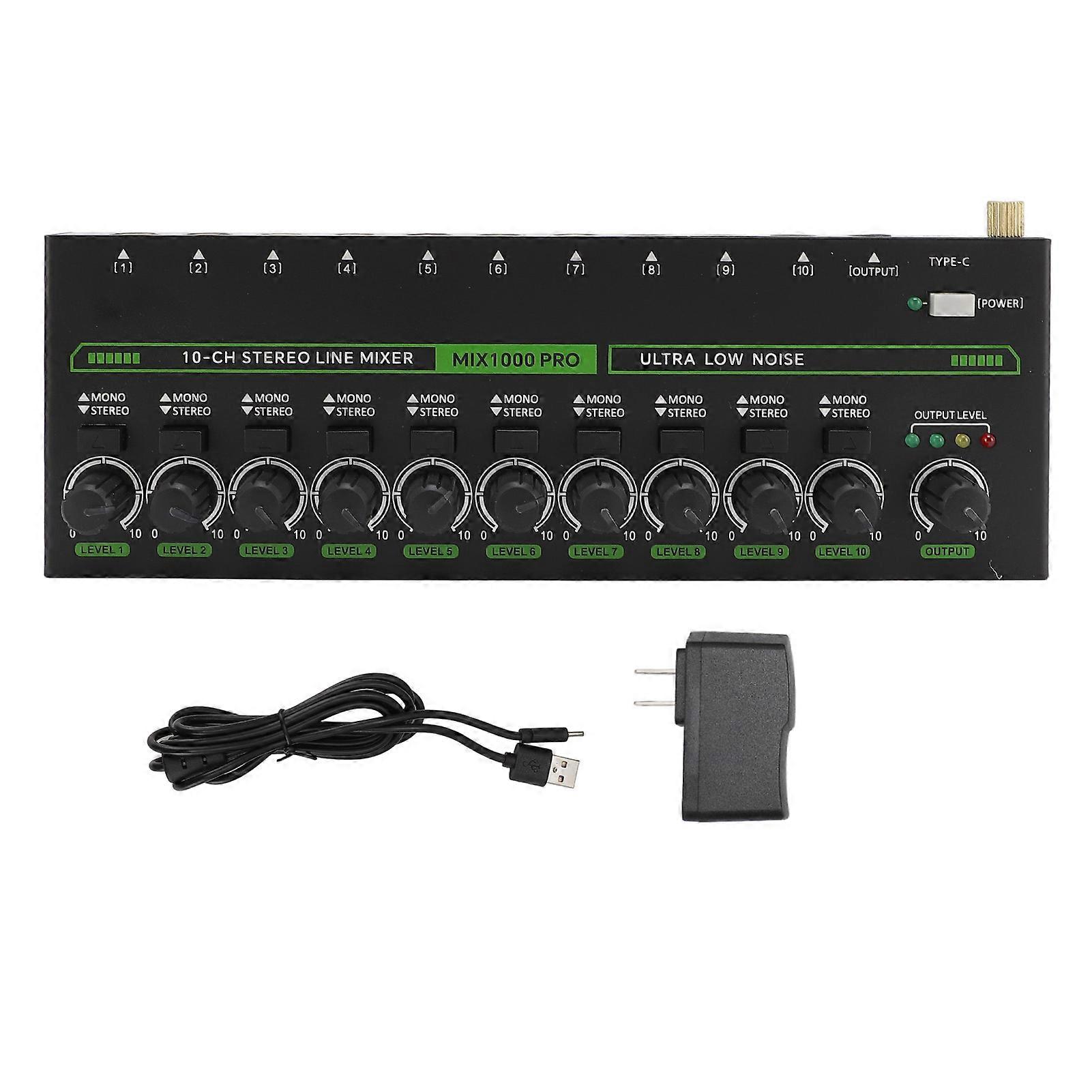 10 Channel RGB Stereo Sound Mixer for Amplifier, Speaker, Microphone - US Plug