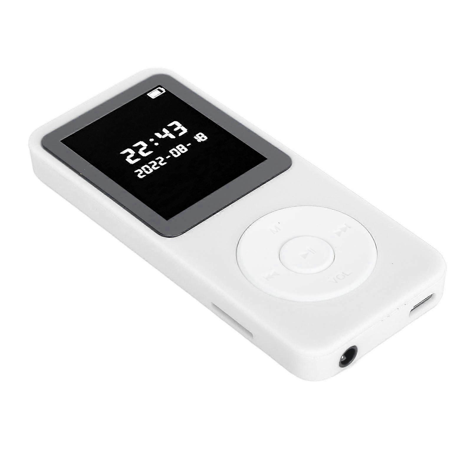 MP3 Player Bluetooth 5.0 1.77in LCD Screen Built in HD Speaker Portable HiFi Music Player with FM Radio Recorder Alarm Clock White with 64G Memory Ca