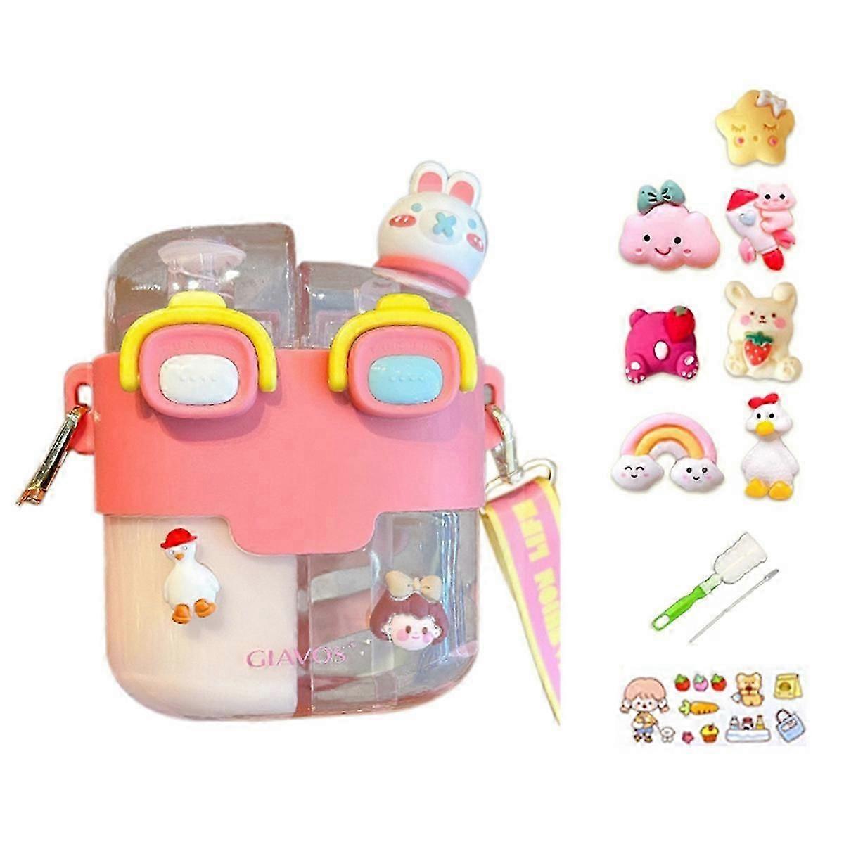 Children'S Cartoon-Themed Double Barrel Straw Cups-Large Capacity, Beautiful Design, Suitable for