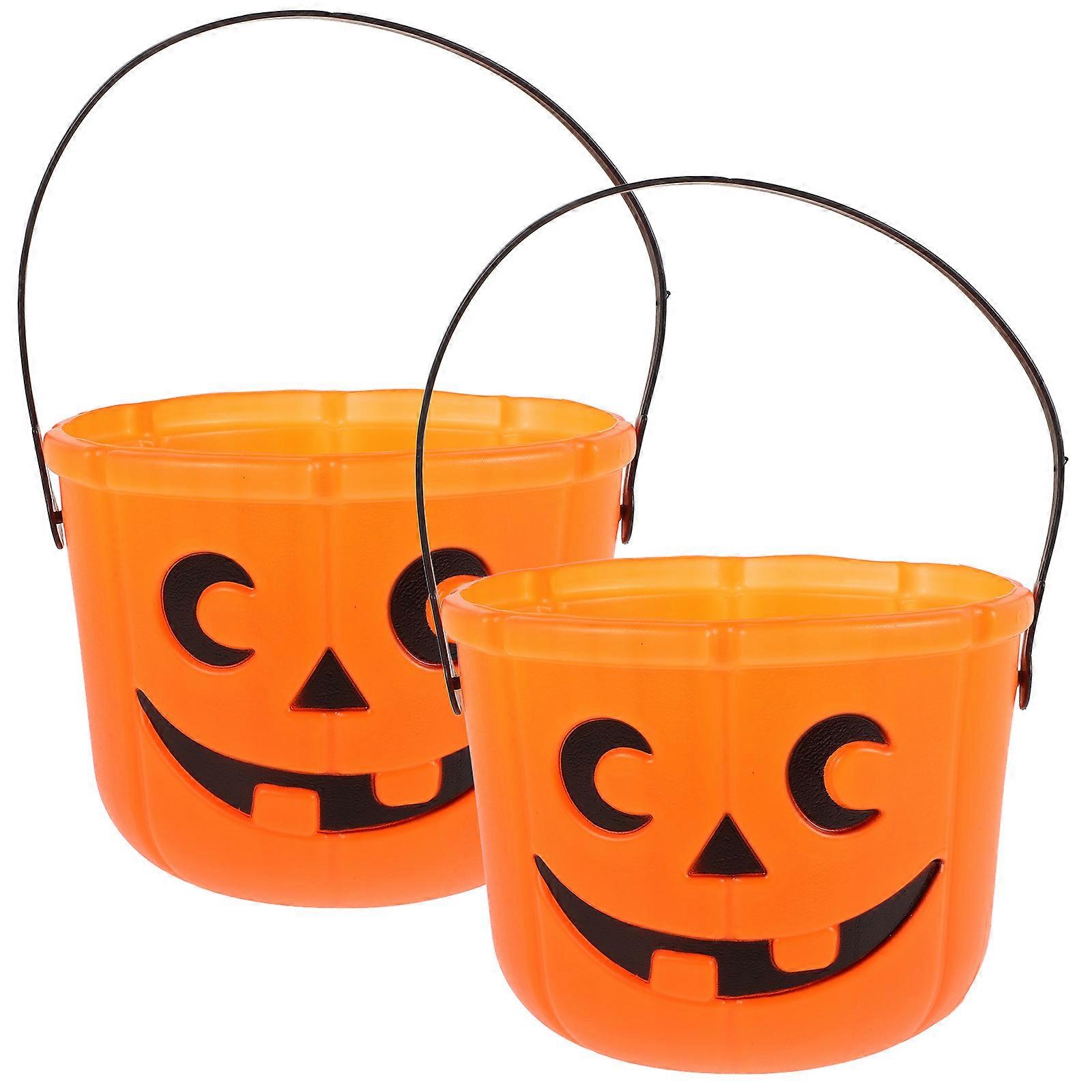 Halloween Pumpkin Bucket Portable Led Light Decoration For Yard Porch 23 X 17 X 17 Cm Orange Plastic 2Pcs