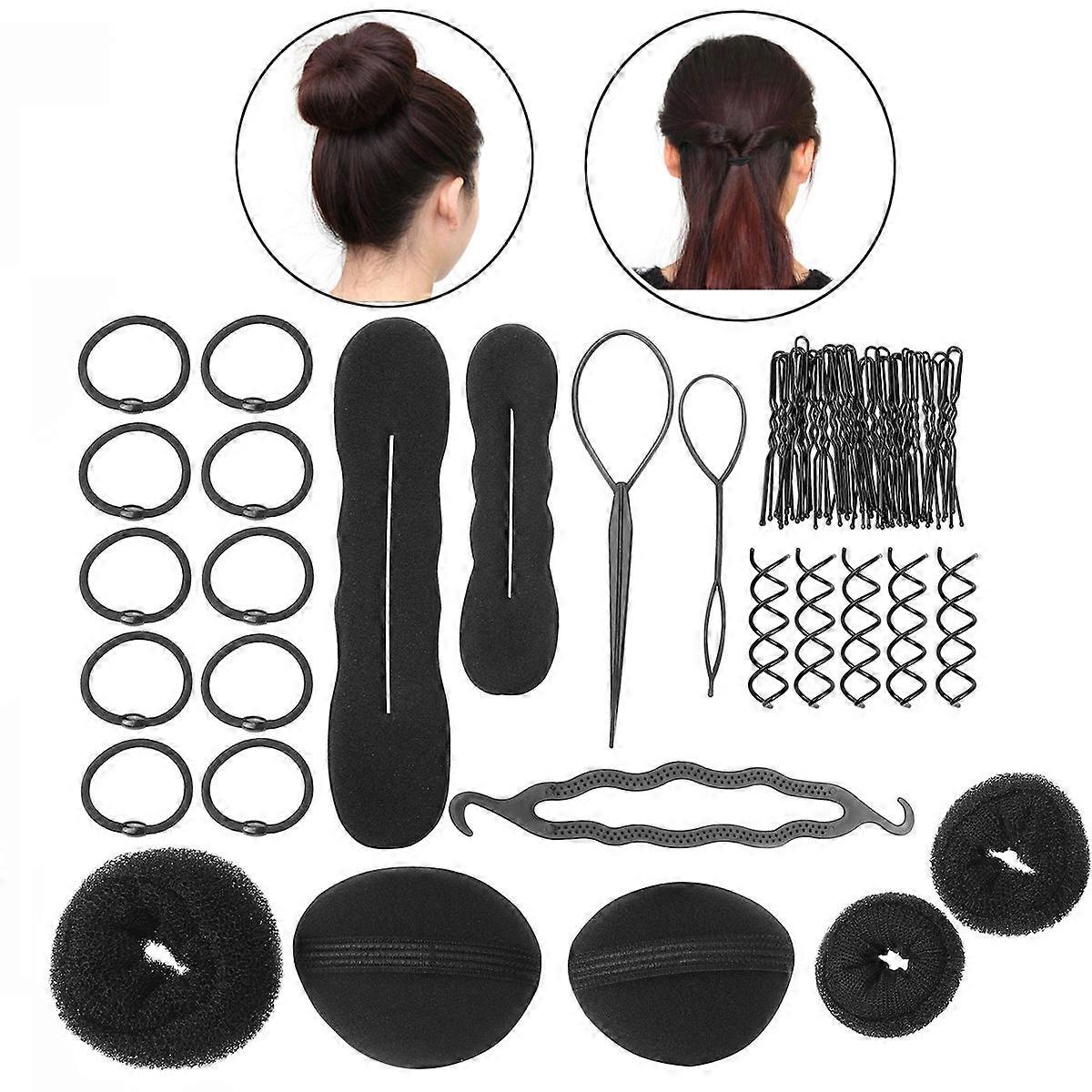 Outils pour cheveux pour coiffures Différentes tailles incluses dans l’ensemble Mousse noire Métal Accessoires pour cheveux Création 1Set