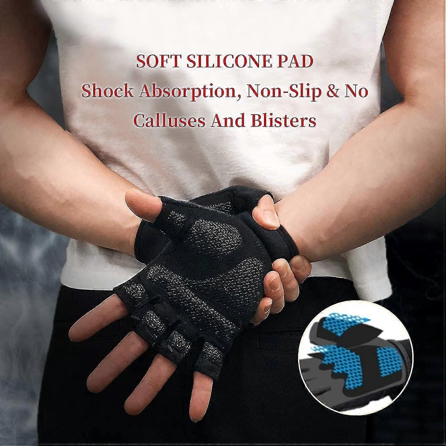 Half Finger Leather Cushioned Gym Workout Gloves With Wrist Wrap,extra Grip Non
