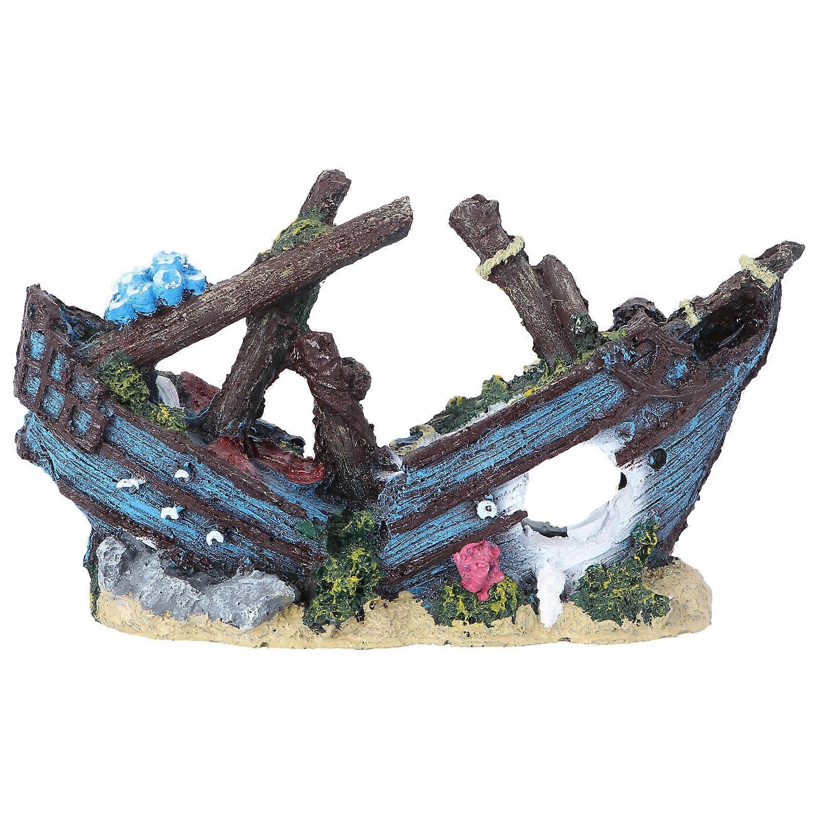Resin Shipwreck Crafts Fish Tank Adornment Aquarium Owners Assorted Color 25X14.5CM 1Pack