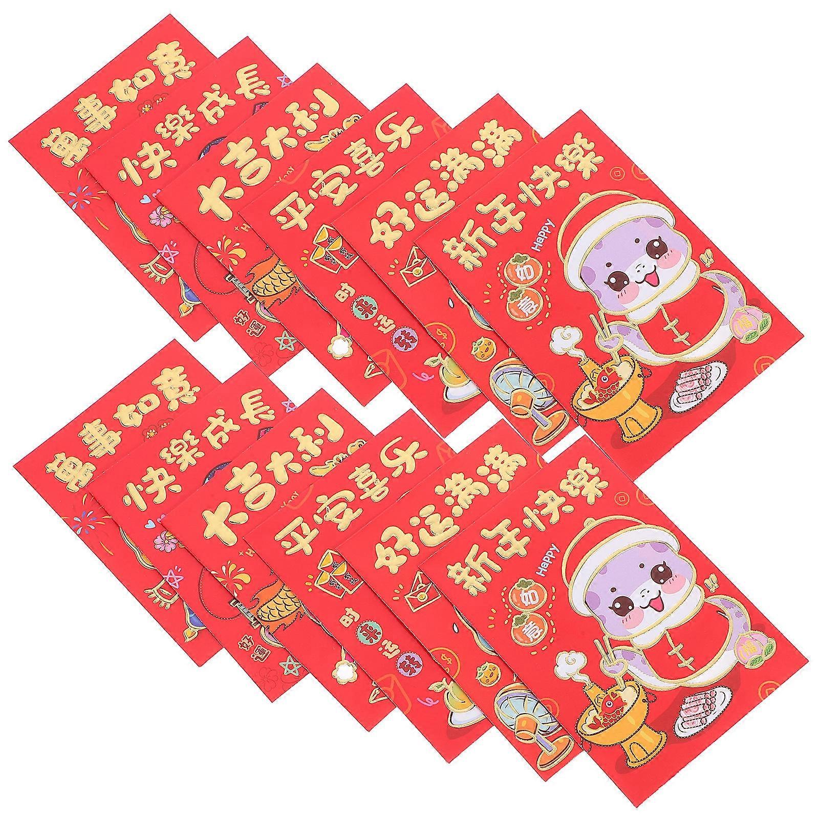 36pcs Cartoon Snake Design Red Envelopes for Chinese New Year – Traditional Festive Money Pouches with Unique Blessing Designs for Spring Festival