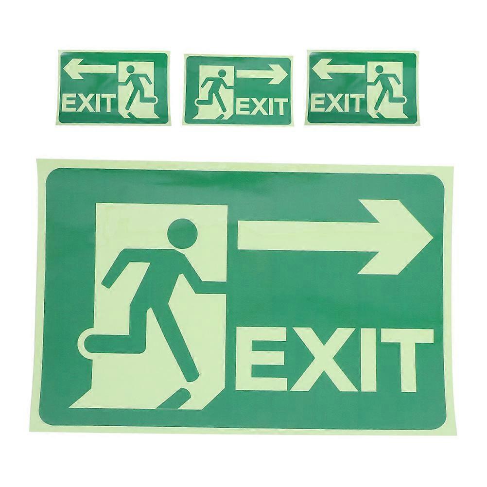 Luminous Exit Sign Stickers, 4pcs Self Adhesive Reflective Fire Safety Directional Guides for Emergency Evacuation, Indoor Outdoor Use