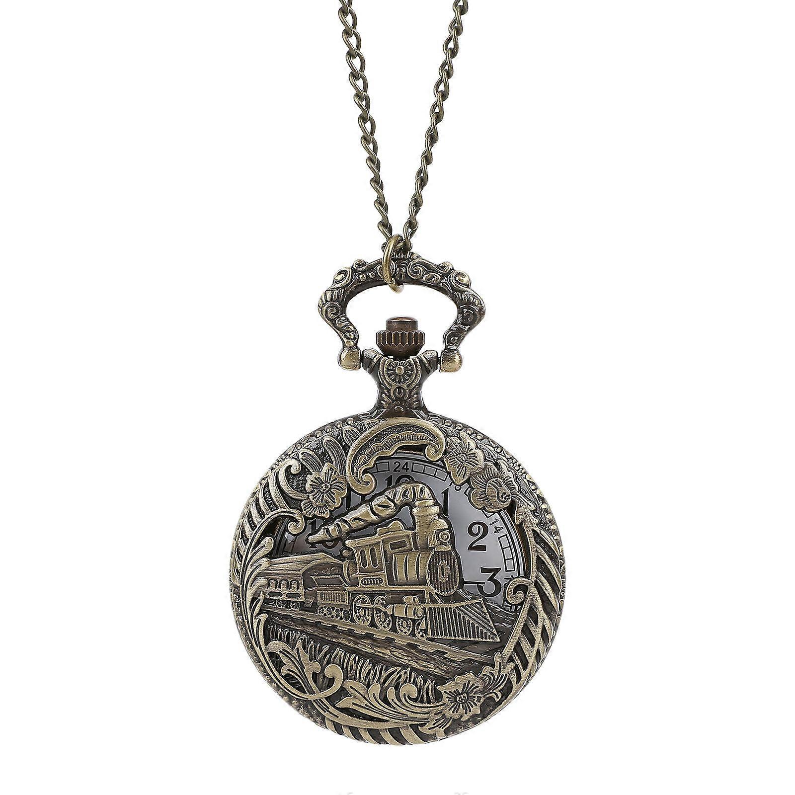 Hollow Designed Hanging Pocket Watch with Zinc Alloy Retro Style Quartz Movement 1pc Light Brown