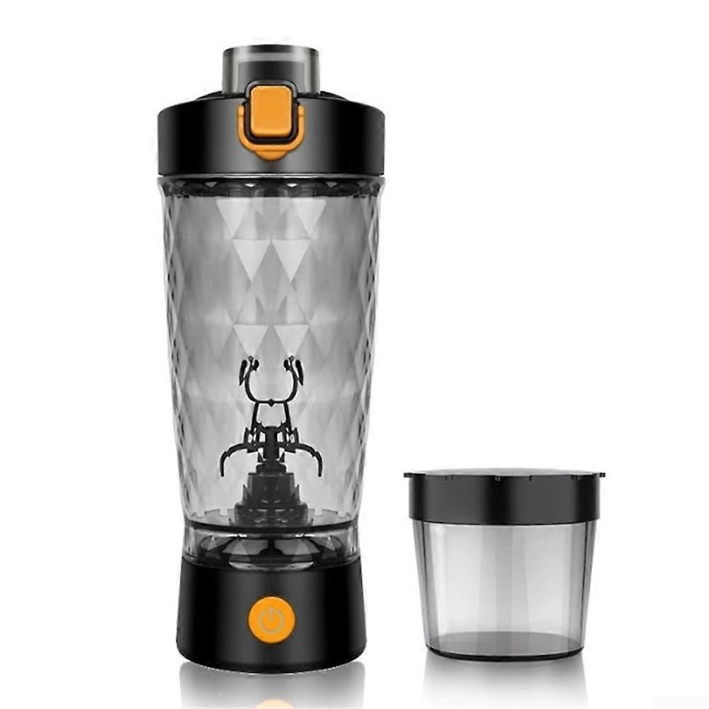 Mix your proteins conveniently with this portable electric shaker cup that can be easily charged via USB (black).