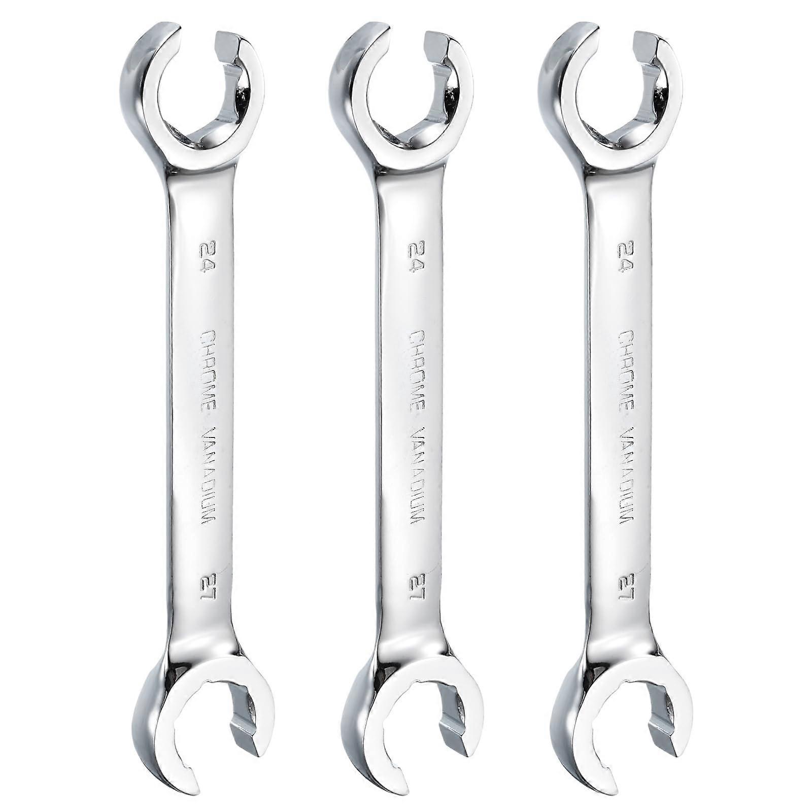 Metric Wrench 24mm x 27mm CRV Mirror Polished Chrome Plated Metric Wrench for DIY, Car Repairs and Household Maintenance (3 Pack)