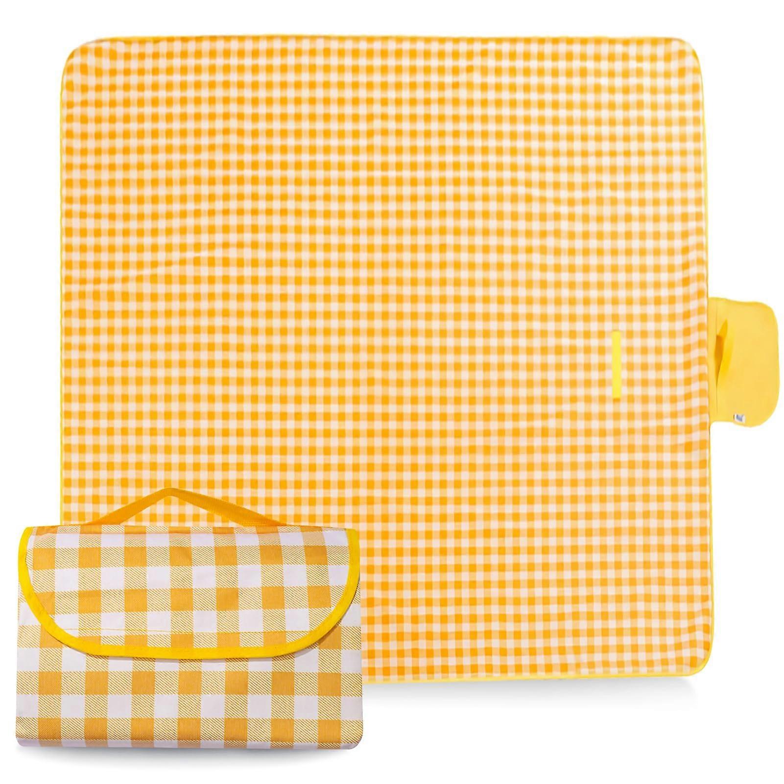 Picnic Blanket Waterproof Portable Insulated Beach Mat 1x1m Foldable with Carry Handle Yellow for Garden Park Outdoor Use