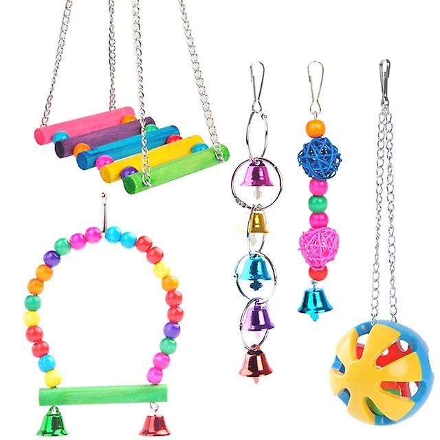 066E 5/6/10 Pcs Bird Training Toys Parrot Chew Toy Safe Swing Hammock Perch Ladder Ball For Budgie Parakeet Cockatiel Macaw