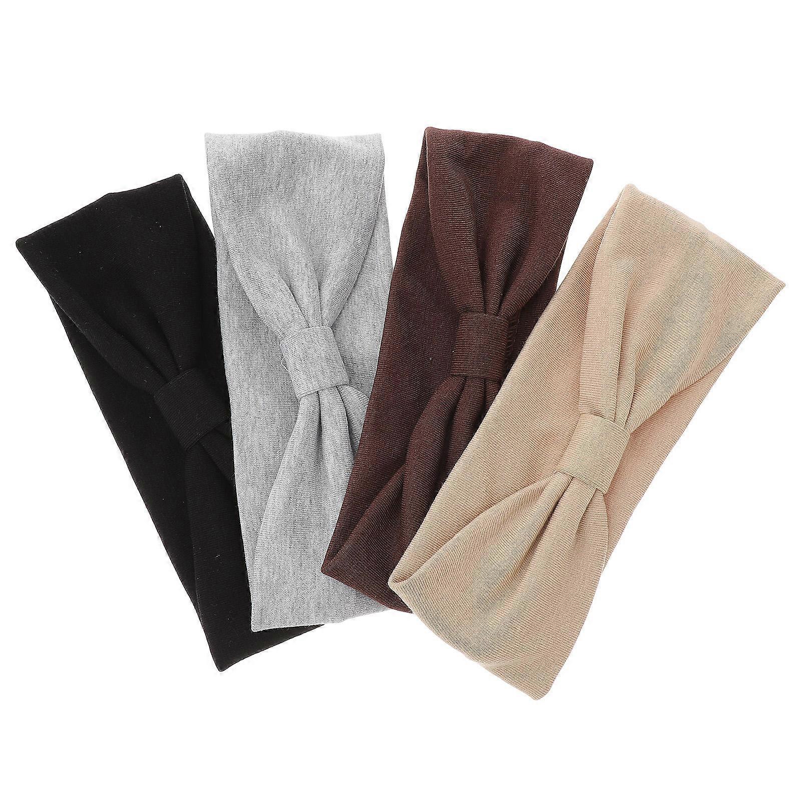 Elastic Headbands for Women Non-Slipping Versatile Usage Wide Band Simple Design Black 4Pcs