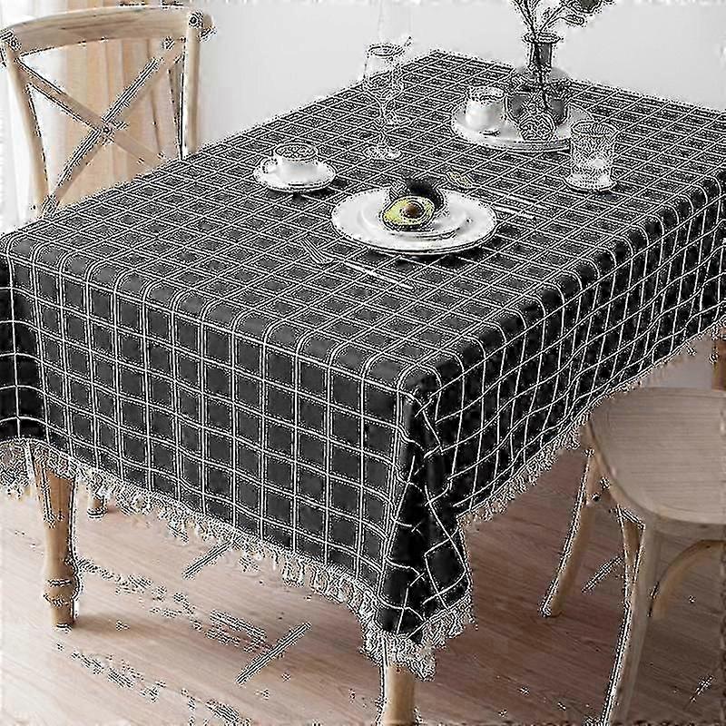 Waterproof and Oil-proof Rectangular Linen Tablecloth with Lace Trim
