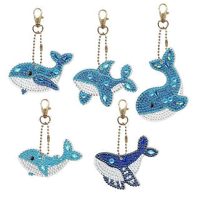 5D Diamond Painting Keyring Set of 5, DIY Dolphin Design Mosaic Pendant, Colorful Keychain Craft Gift Idea