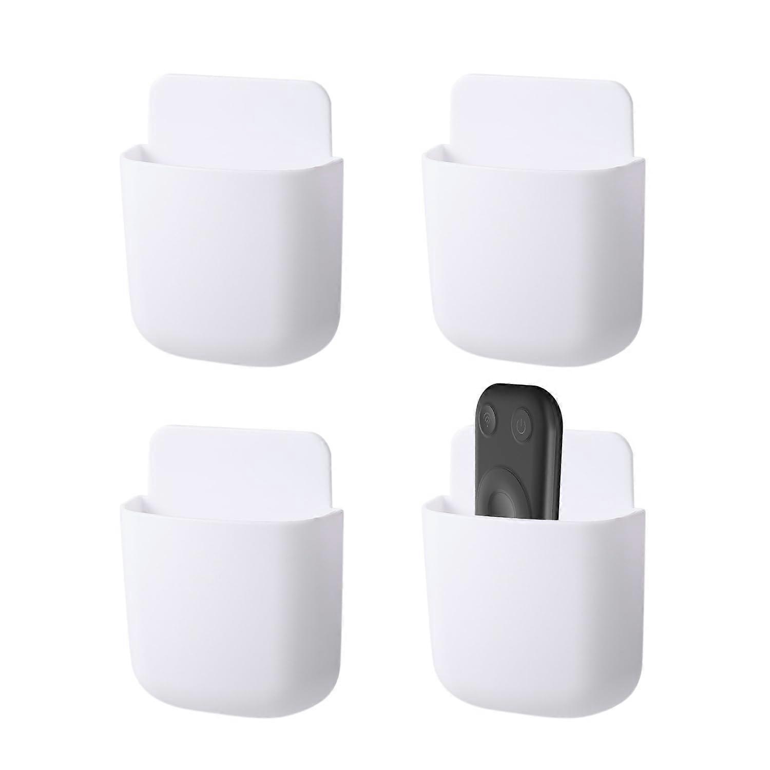 4 Pieces Remote Control Holder Storage Box, Wall-Mounted Organizer for TV Remotes, White, Easy to Install