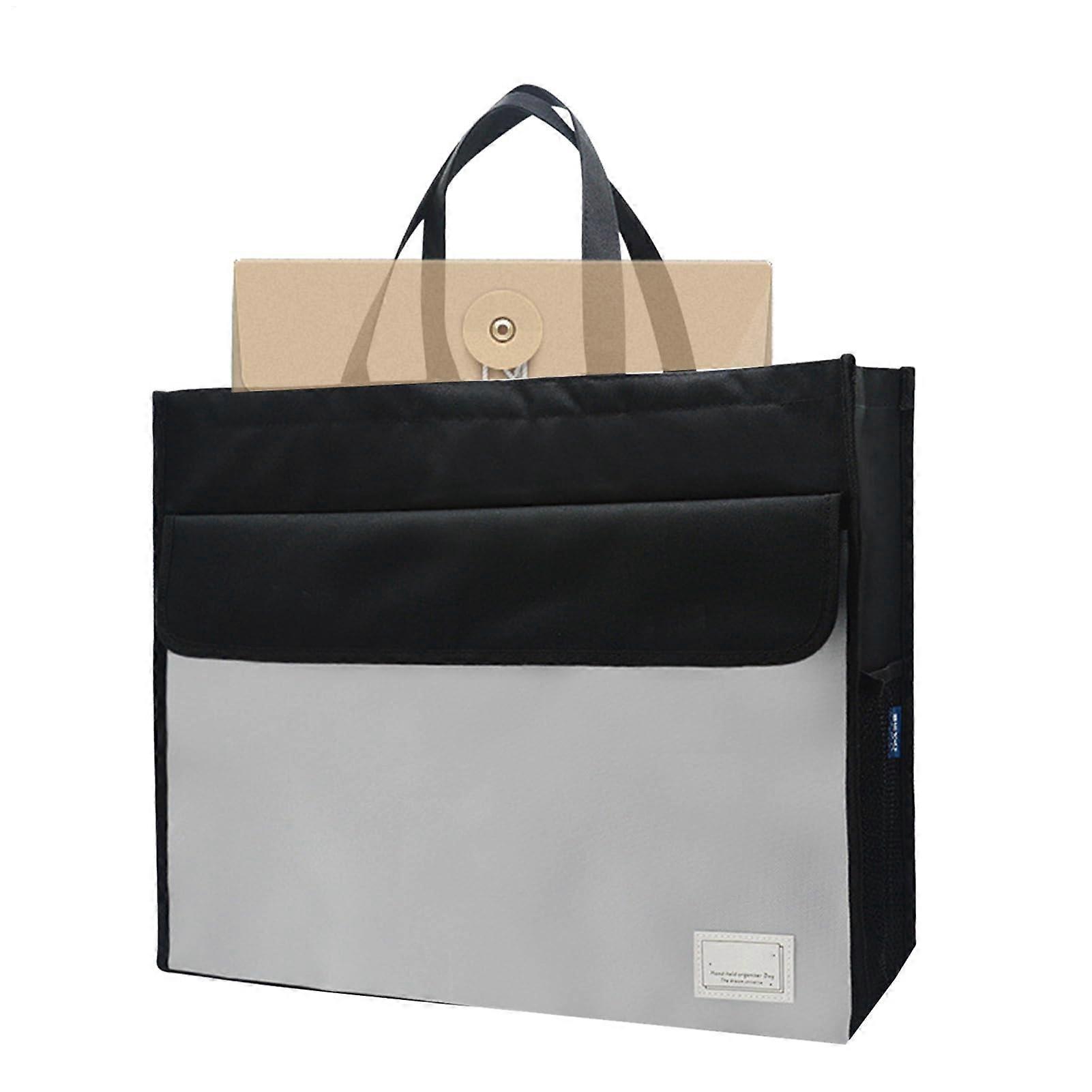 Document Bag Business Briefcase Cover Storage Pouch for A3 File Bags with Handle, Large Document Storage Handbag in Black