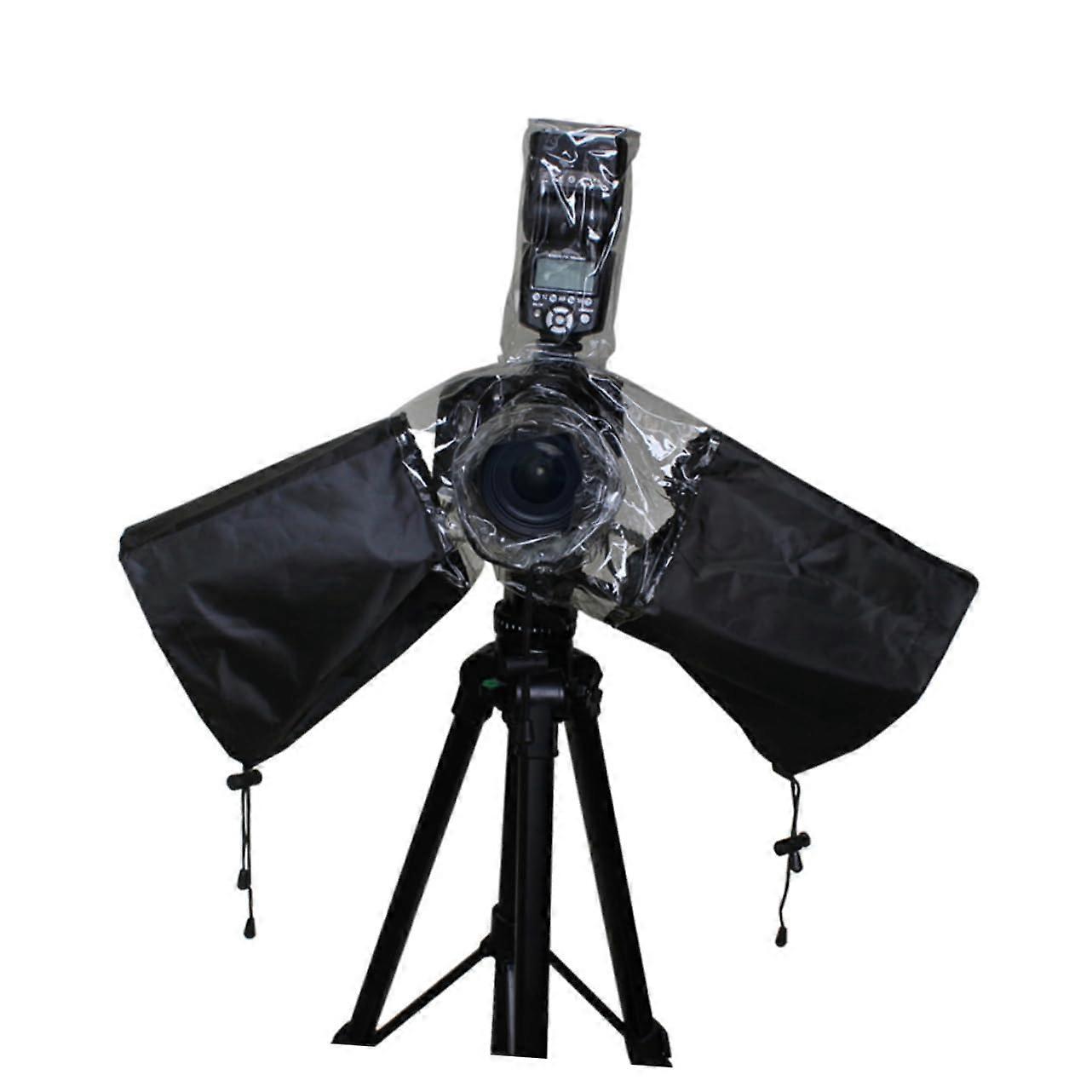 Rain cover with drawstring, waterproof protective cover for flash, flexible transparent material for camera models.