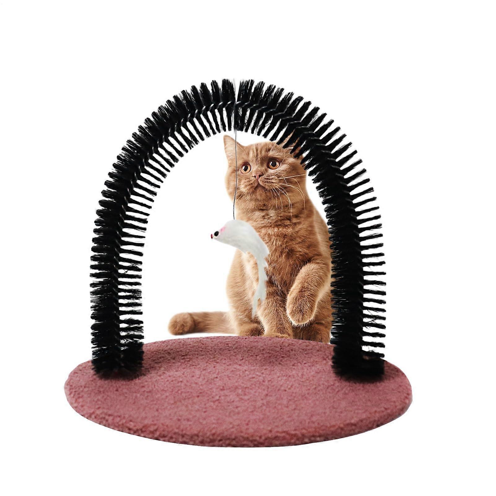 Interactive Cat Grooming Tool with Scratching Surface and Massage Bristles for Kittens and Small Pets in Reddish-Brown