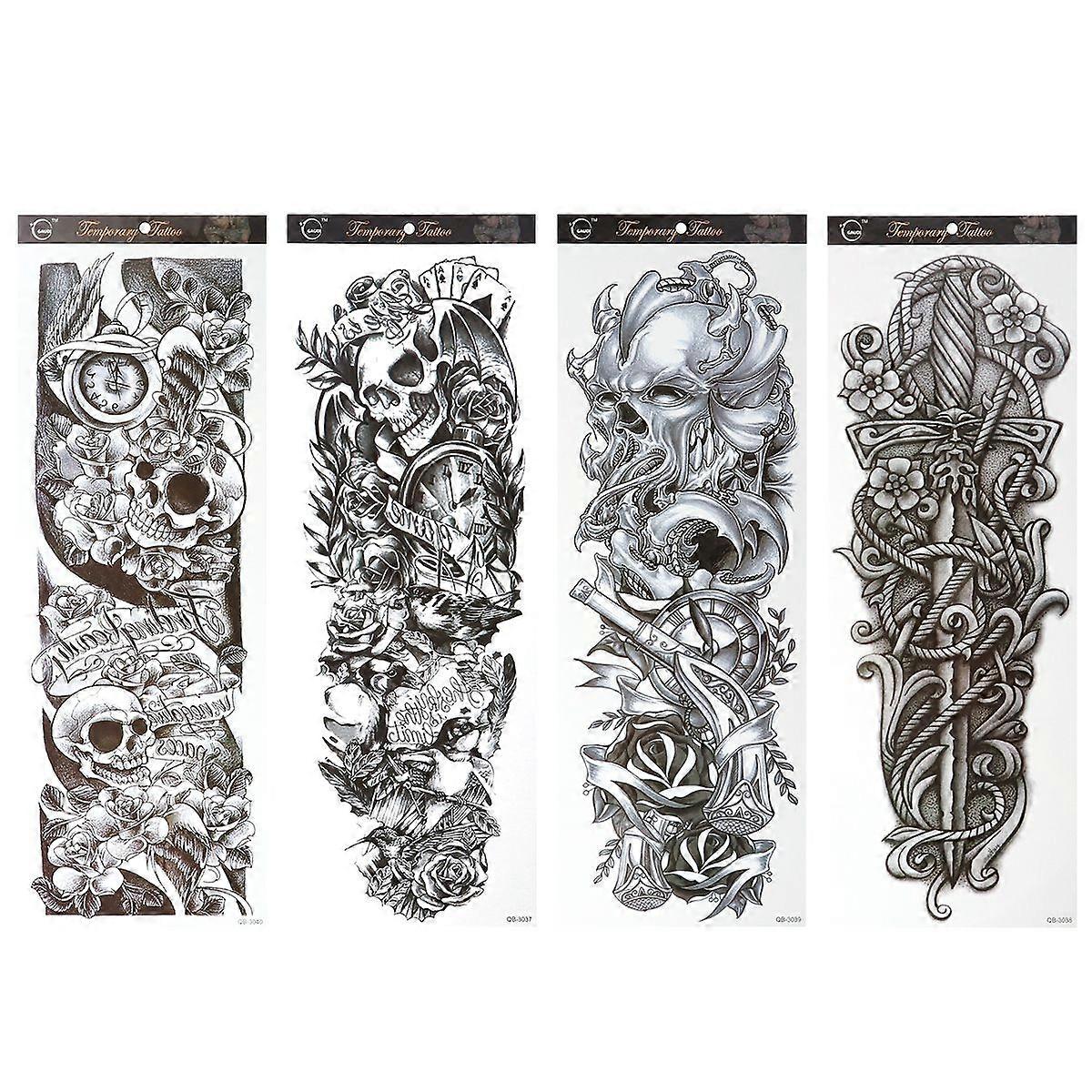 4 Sheets Extra Large Flower Temporary Sticker Full Arm