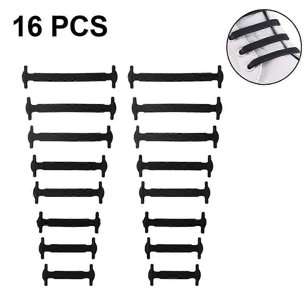 Elastic Silicone Shoelaces Flat Loopless Shoelaces for Kids and Adults (Black)
