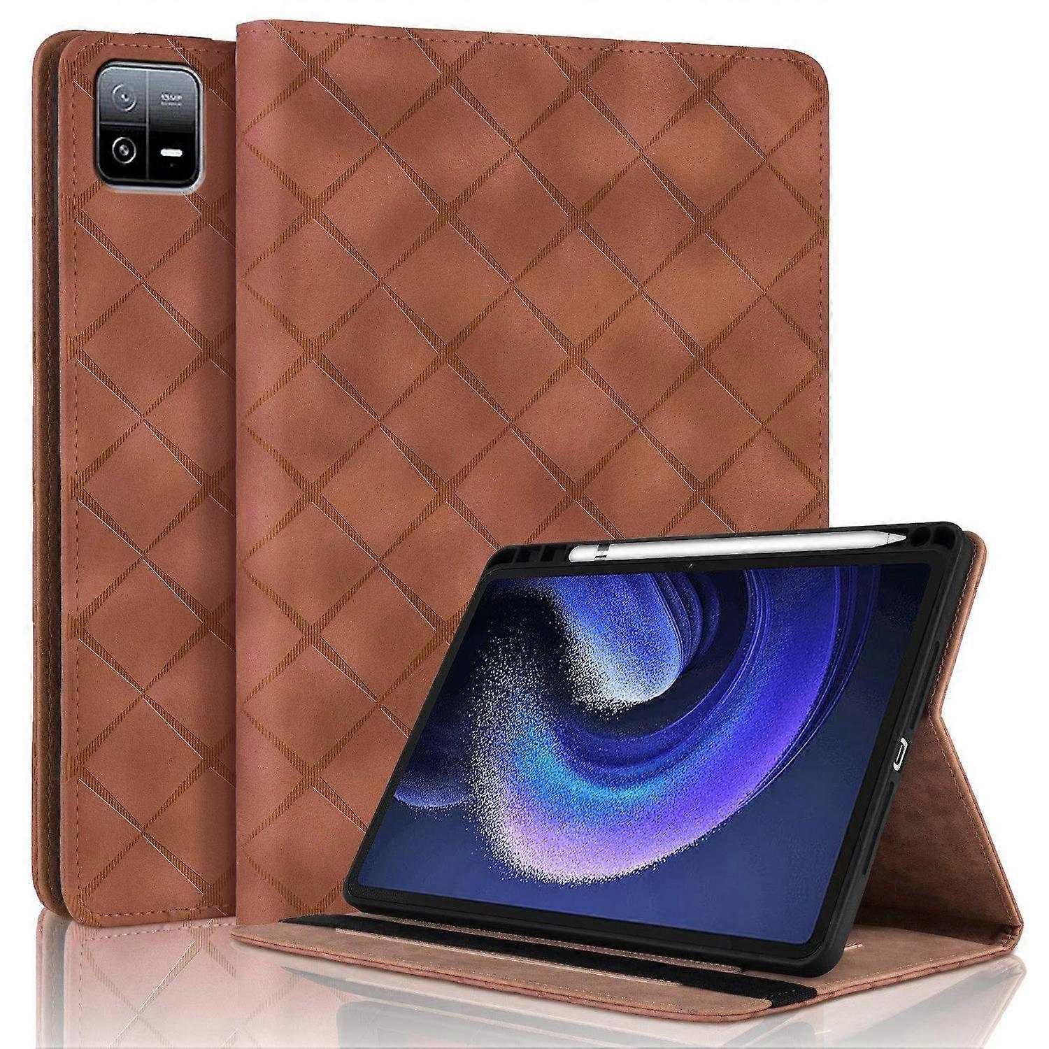 Embossed Leather Case For Xiaomi Pad 6 / 6 Pro - Brown