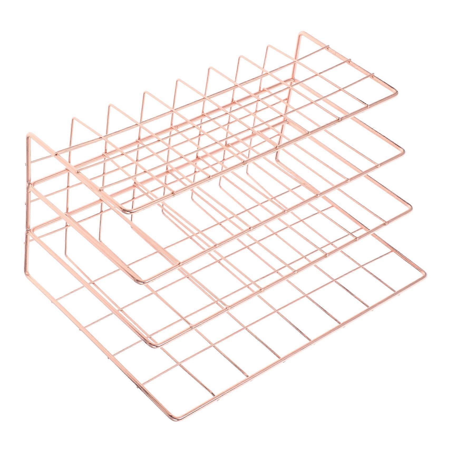 Rose gold multifunctional desk organizer with multiple compartments for efficient storage and modern filing of letters and important documents.