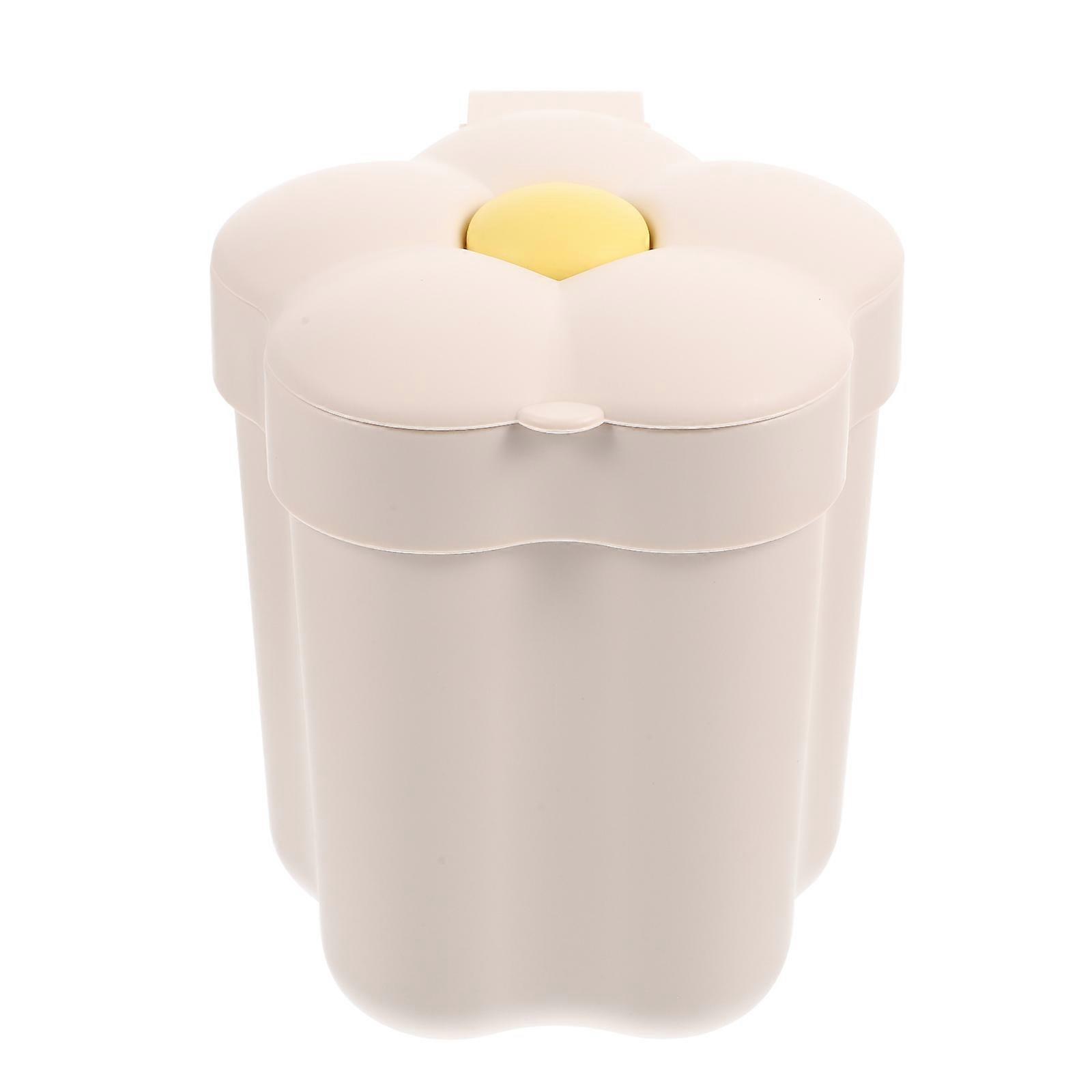 Flower Shaped Small Trash Can with Flip Lid, Compact Desktop Garbage Container for Office and Home, Lightweight White Waste Bin with Cartoon Design