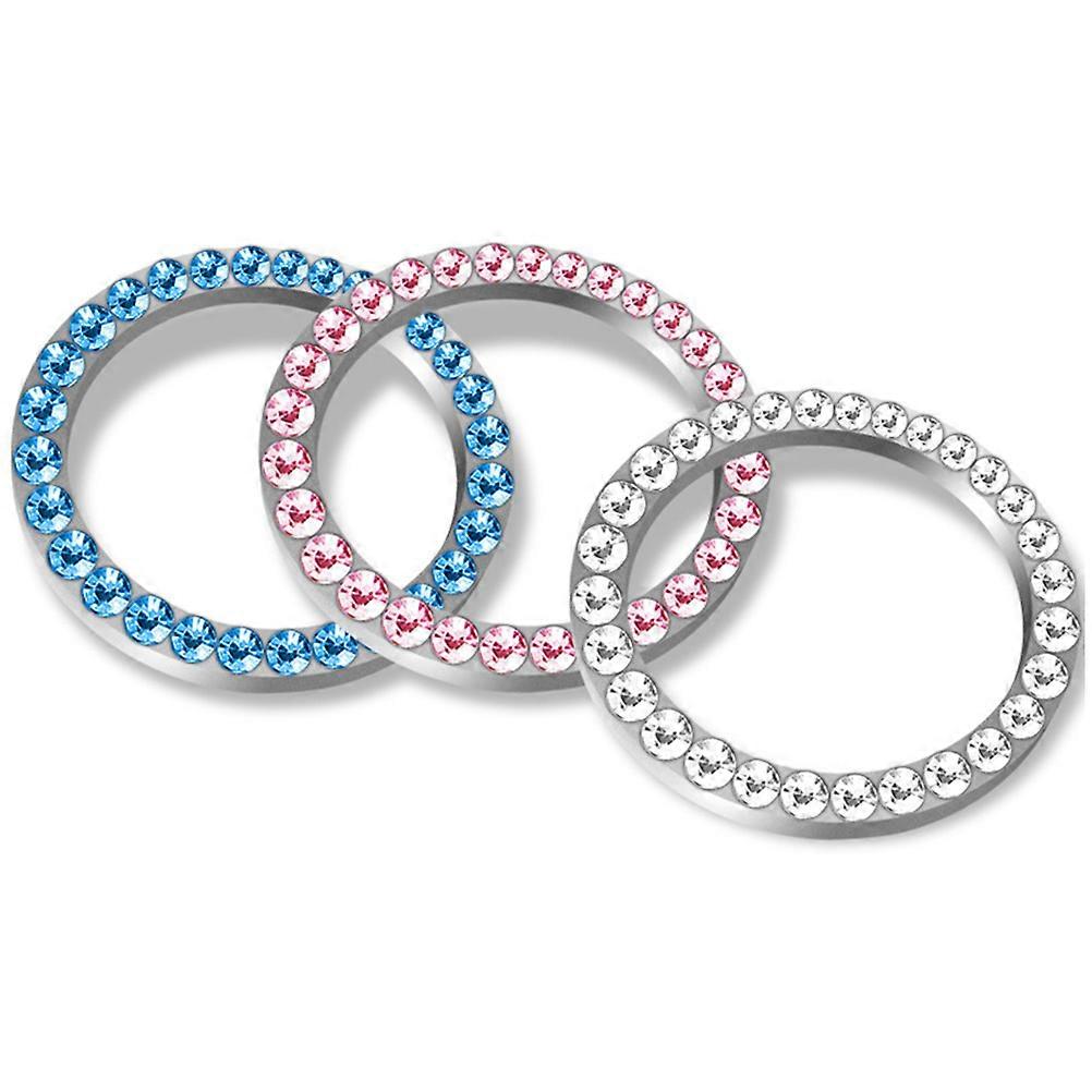 Crystal Rhinestone Car Ignition Button Cover Pink ABS Metal Dust Proof 6Pcs