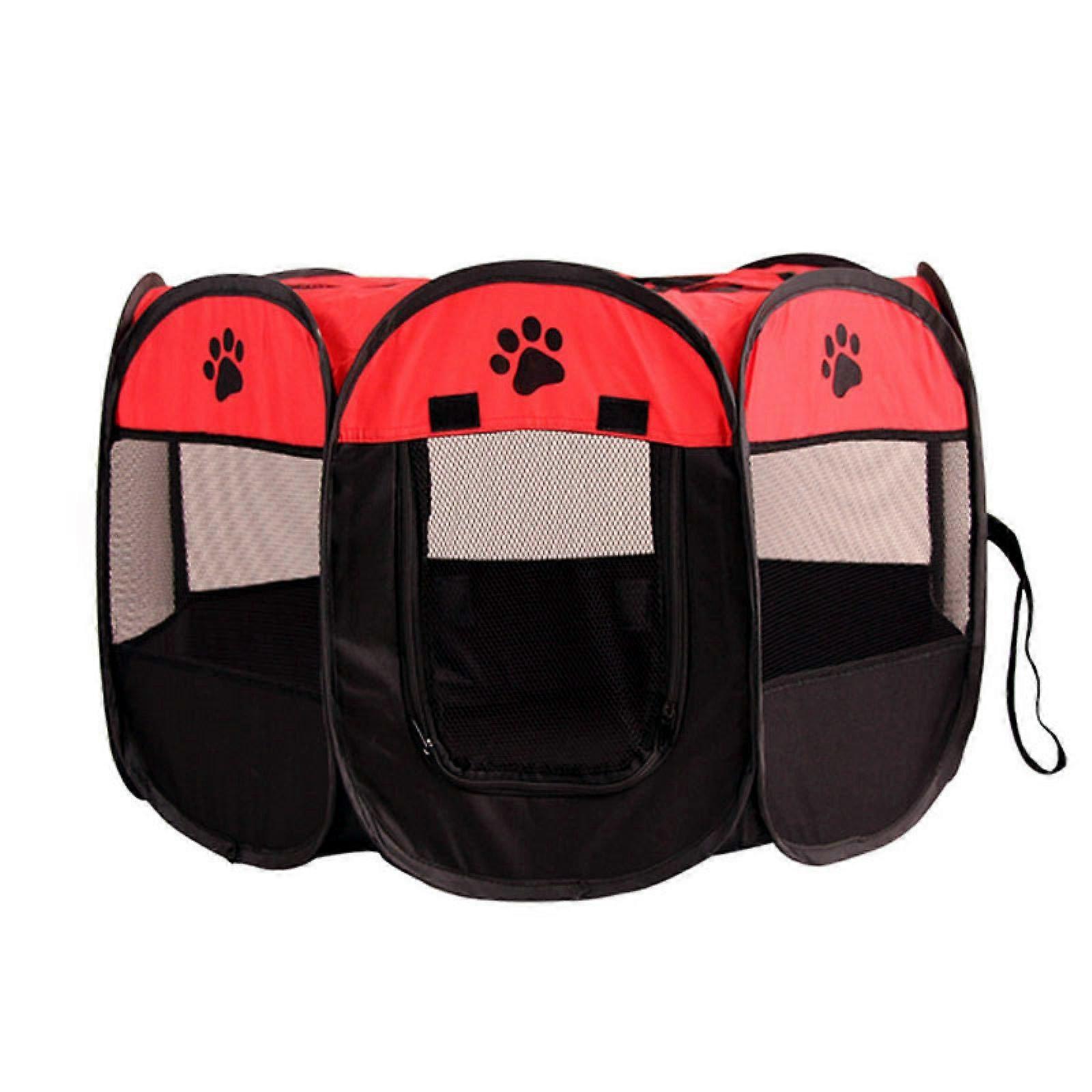 NX Portable Folding Dog Playpen Waterproof Pet Puppy Cat Dog Cat Grasp Proof Octagon M58x90cm Red