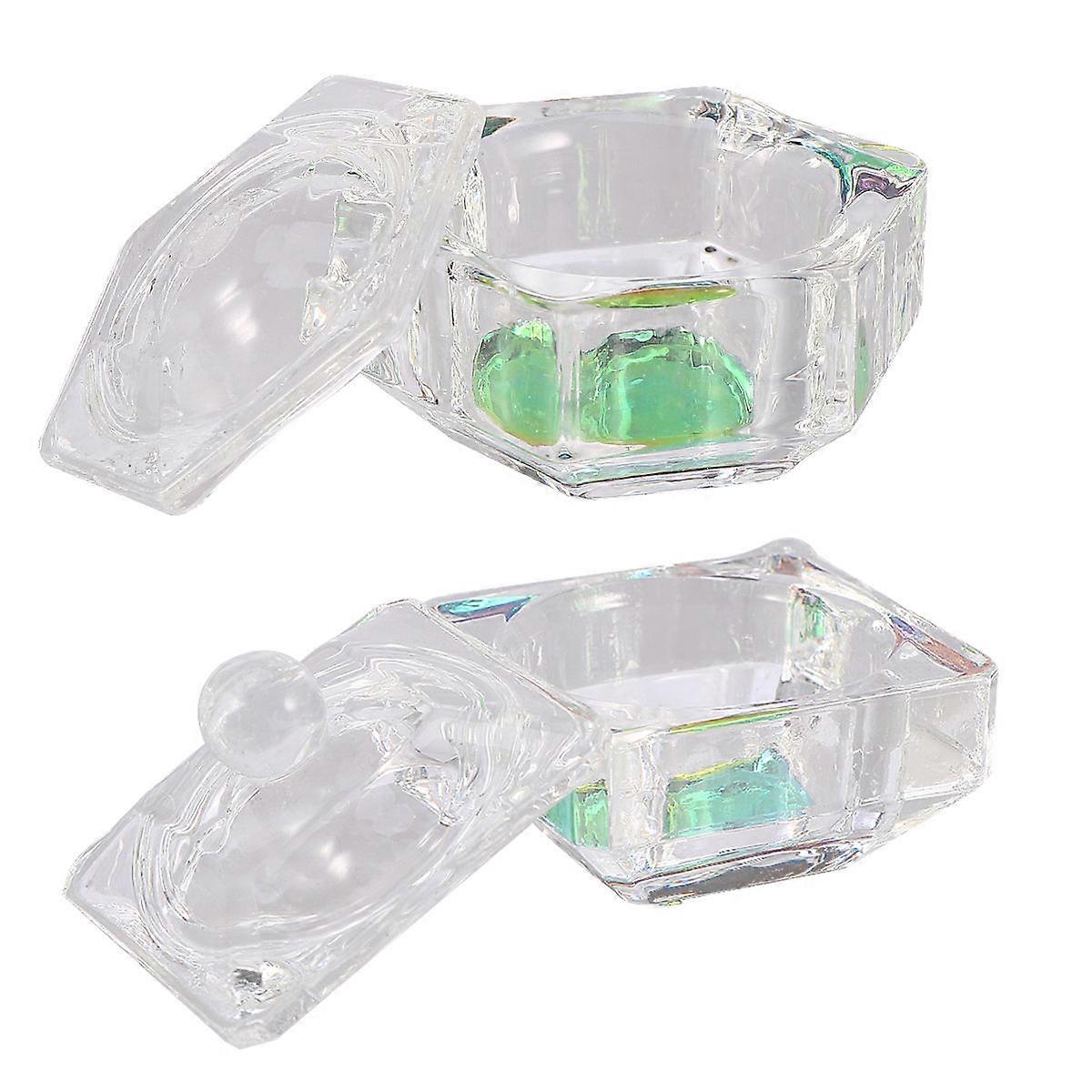 Crystal Nail Cups Set Clear Glass Liquid & Powder Holders with Square and Hexagon Designs Reusable Nail Art Tools for Salon and Home Use