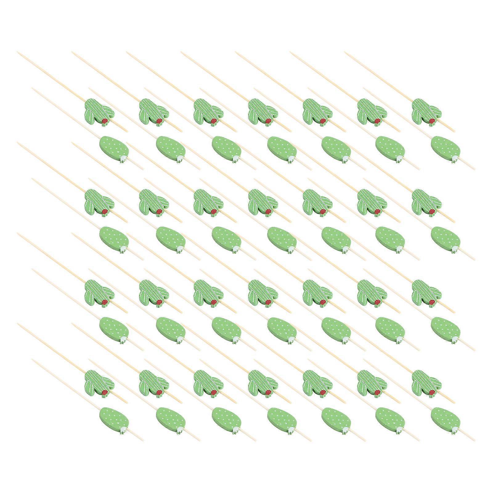 Toothpicks Dessert Cactus Toothpick Fruit Toothpicks Home Clubs 100Pcs Green 12 x 2.3 x 0.4 cm