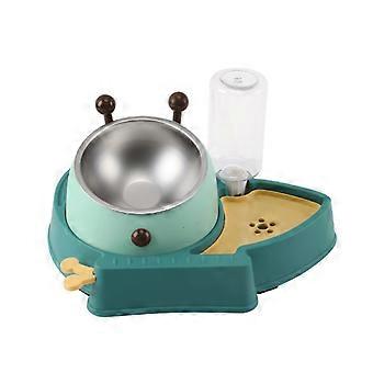 Pet Food and Water Box Butterflies and Bees Shape 15 Degrees Tilt Small Automatic Cat Water Food Bowls for Cats Dogs Box Forest Green