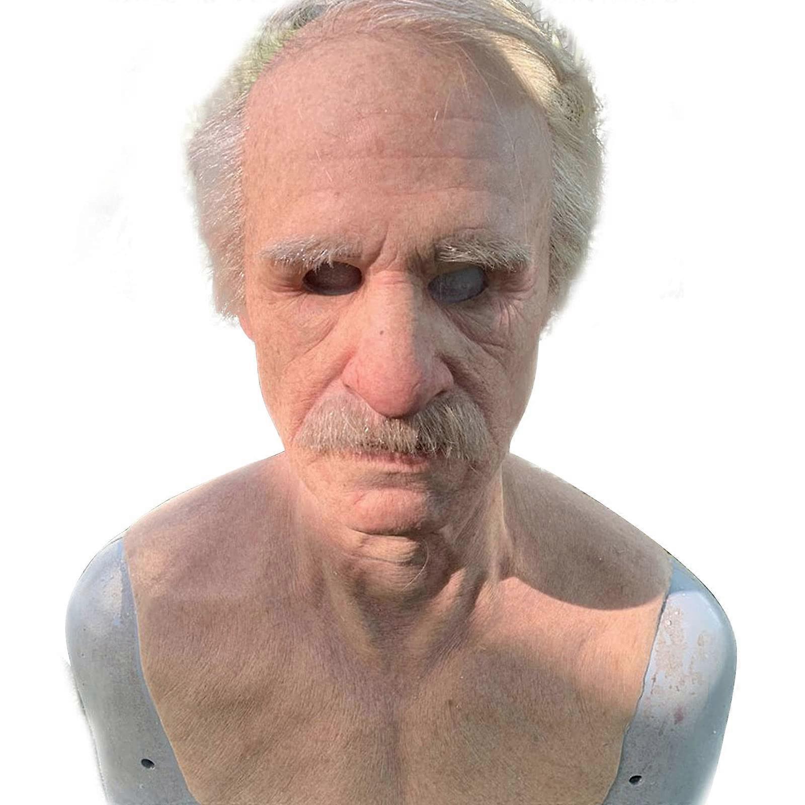 Old Man Mask Latex Face Masks with Grey Hair Realistic Mask for Halloween Cosplay Party Props Adult Size Khaki White One Size