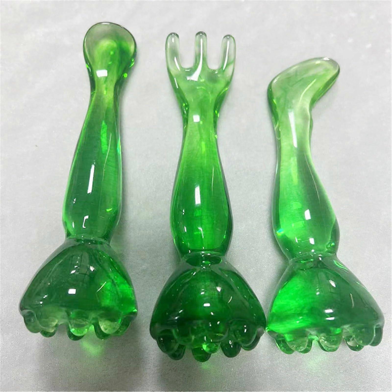 Face Massage Brush with Gua Sha Design for Meridian Stimulation - Green Universal Set for Adults - Body Pressure Relief