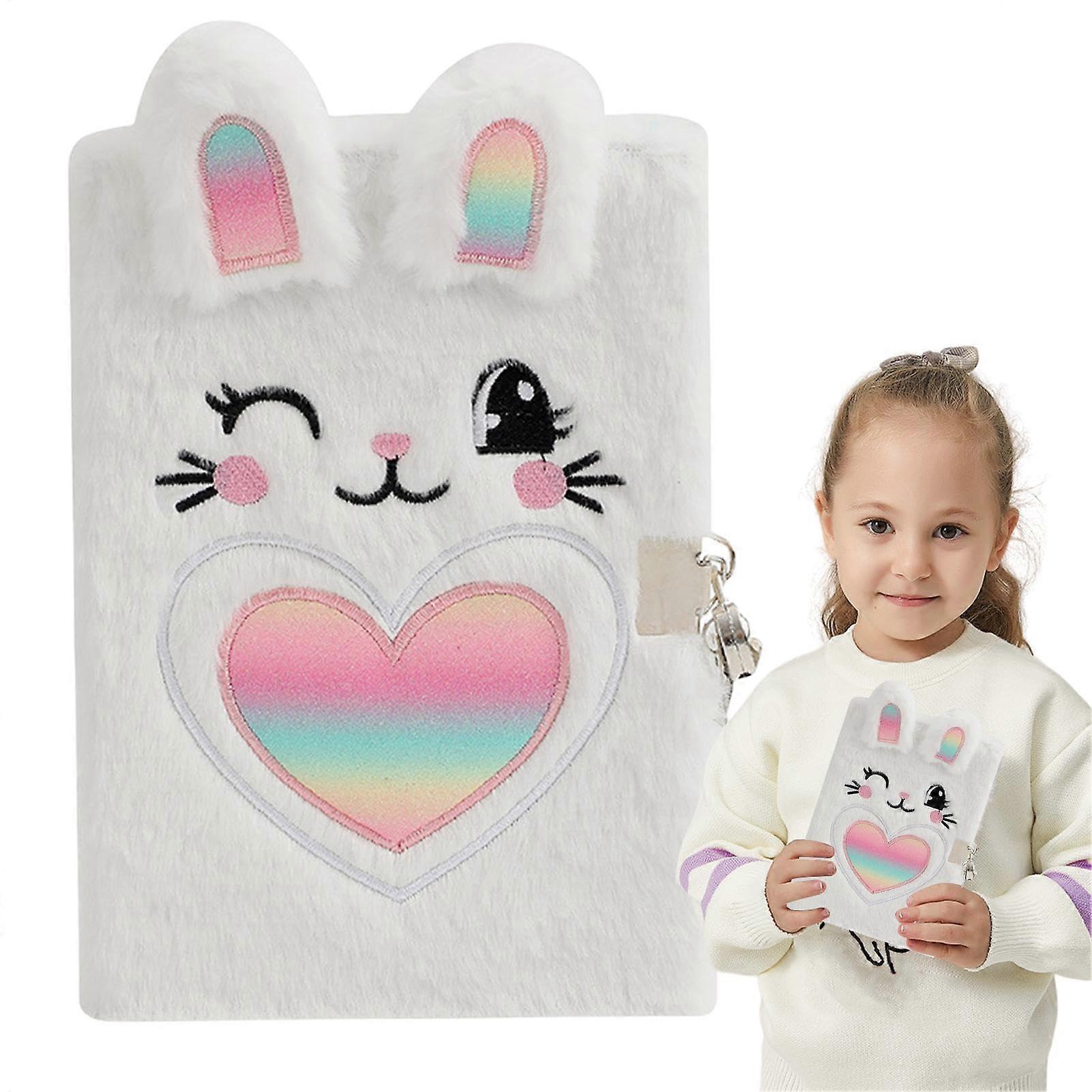 Plush Notebook for Girls, 80 Pages Writing & Drawing Journal, Cute Rabbit Design, Creative Notepad for Students