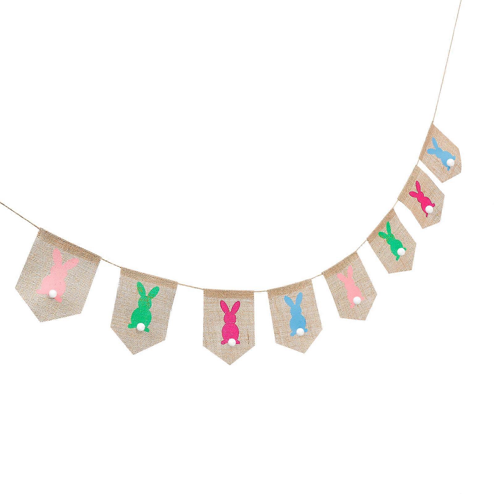 Happy Easter Banner with Burlap Material and Bunny Design for Home Party Decorations 2 8 Meters