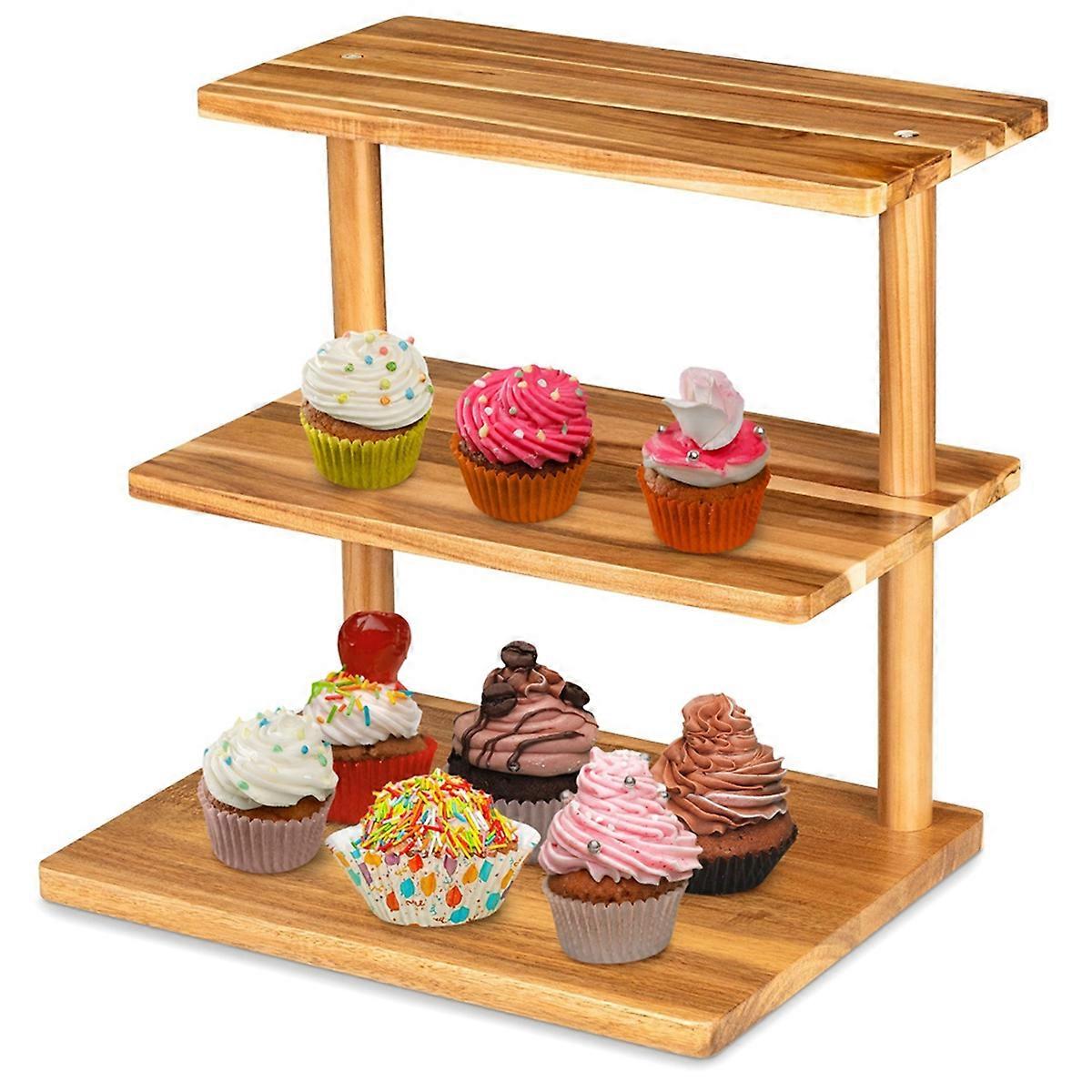 3 Tier Cupcake Stand,Wooden Tiered Serving Trays for Party Buffet, Wooden Tray for Charcuterie, Tra