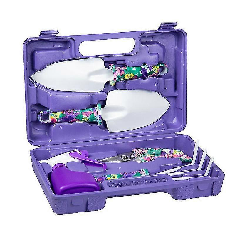 5 Pieces Gardening Tools with Storage Box with Transplanters Scissors Harrow (Purple)