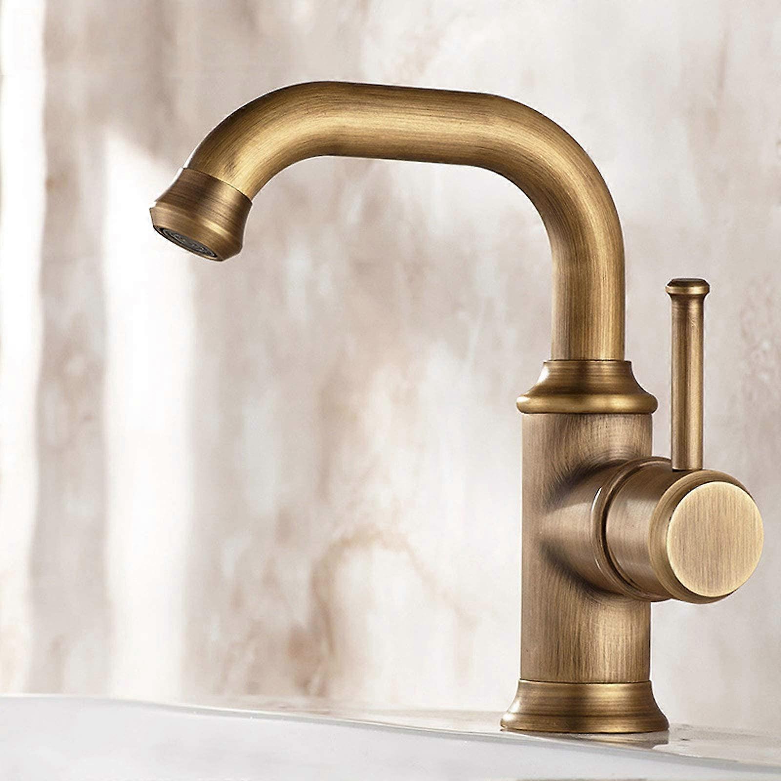 Retro Basin Mixer Tap with Adjustable Hot and Cold Water, Brushed Brass Faucet